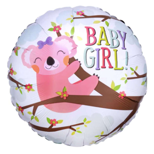 Pink Baby Koala Girl helium balloon - perfect for baby showers and newborn celebrations.
