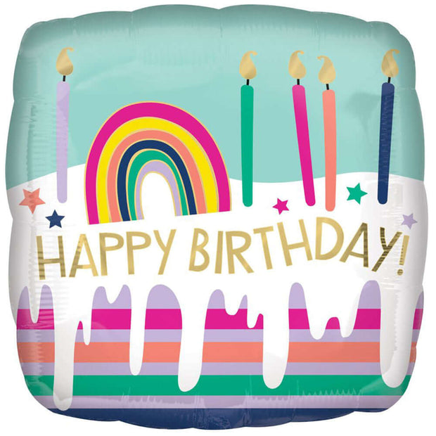 Happy Birthday Frosted Striped Cake" helium balloon - ideal for celebrating another wonderful year.