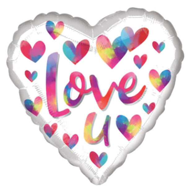 "Love U Color Splash" helium balloon with vibrant color splashes symbolizing heartfelt affection.