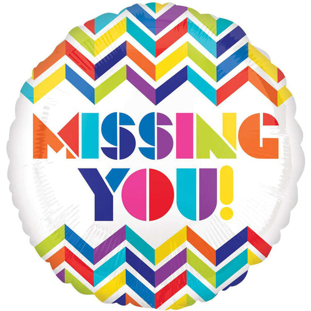 "Chevron Missing You" helium balloon - a vibrant way to express the sentiment of missing someone dearly.