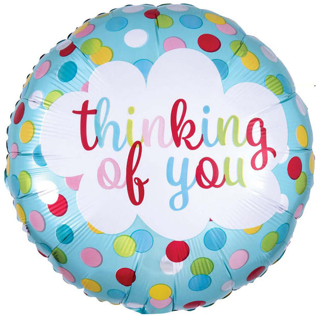 "Thinking of You Dots" helium balloon with a delightful dotted design conveying heartfelt sentiments.